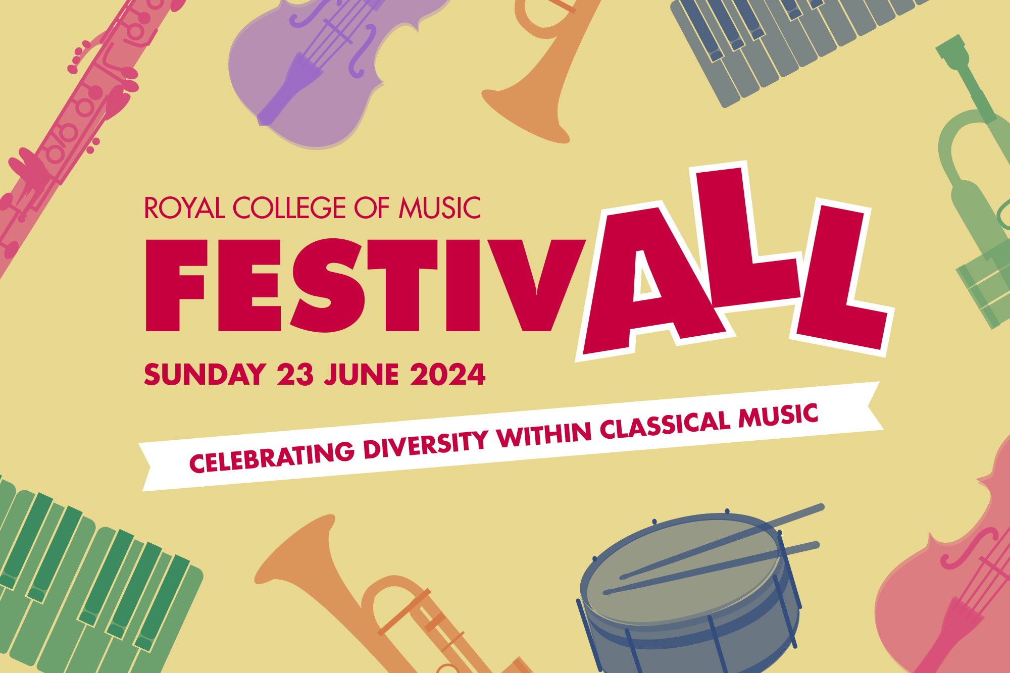 Colourful image of different instruments and the title 'FestivALL'